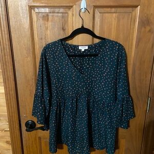 ANDREE BY UNIT Green Ruffled Flutter Sleeve Blouse